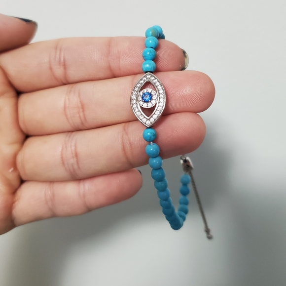 Turquoise bead evil eye adjustable bracelet - Picture 2 of 3